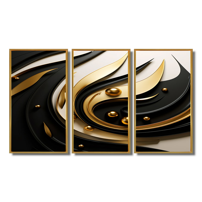 Gold Core Minimal Gold Streams - ensemble d'art mural paysage urbain, Cadre flottant doré, H 28 po x l 36 po x P 1 po