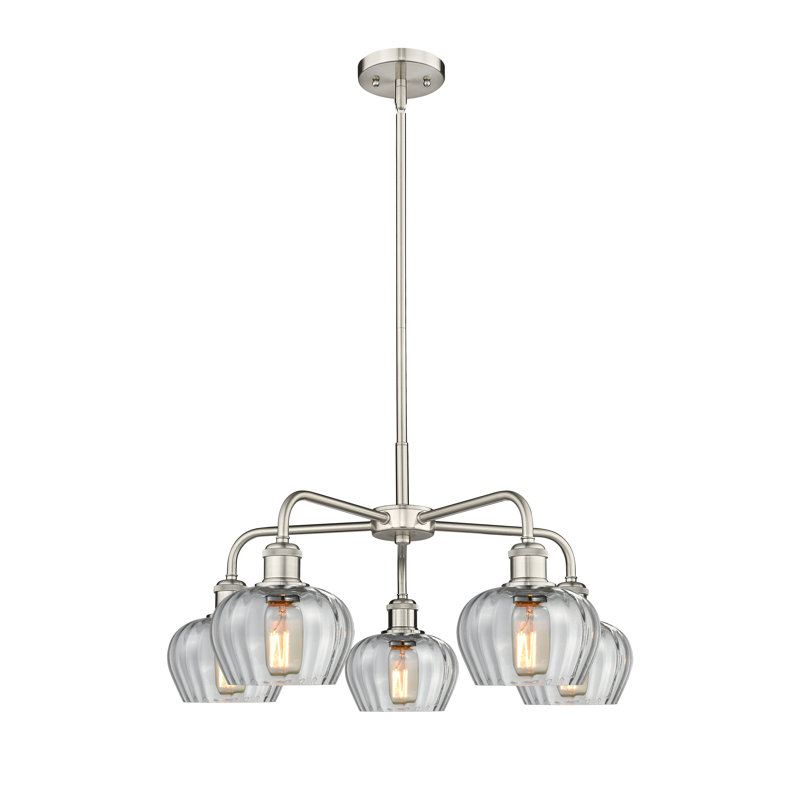 Lustre bol 5 lumières Calnie, Transparent, Nickel satiné