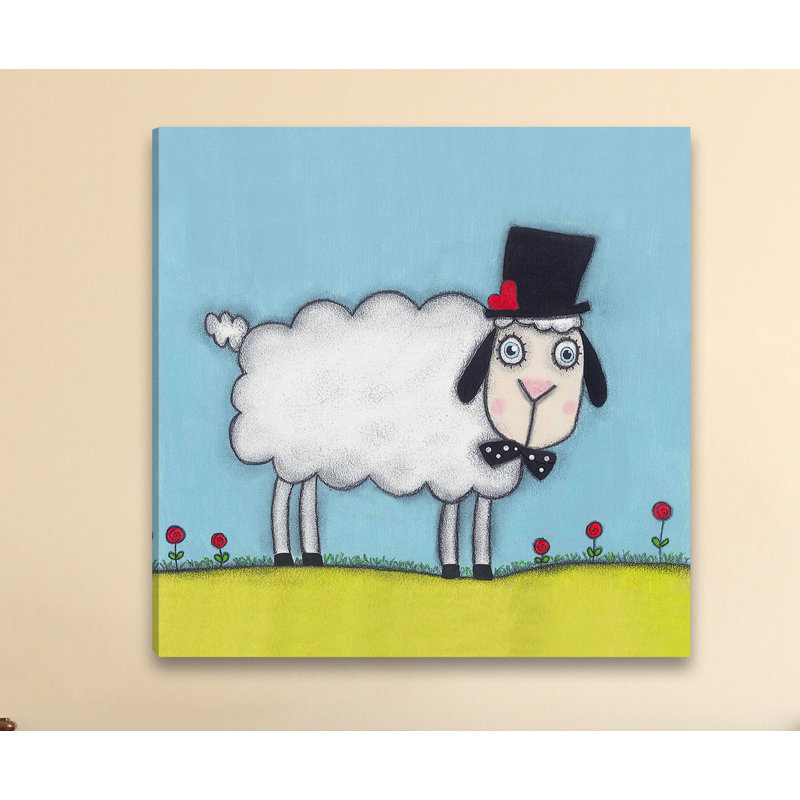 Charming Sheep with Hat Canvas Art for Kids' Nursery