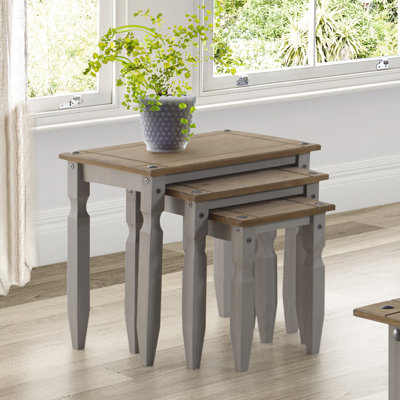 Corona Grey Wax Furniture 3 - Piece Solid Wood Living Room Table Set