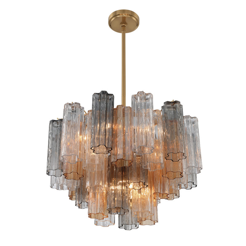 Arras 9-Light Chandelier, H 14,25 po x l 22 po x P 22 po, Gris/Jaune, Laiton vieilli