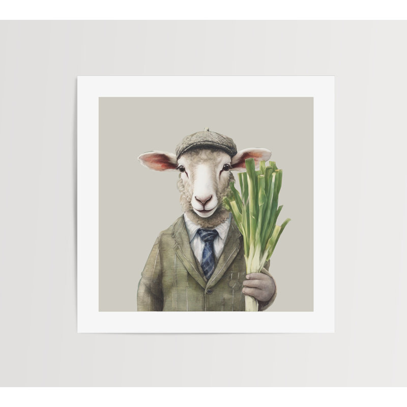 Watercolour Welsh Sheep Iwan Country Wall Art Print Unframed 12x12" - No Frame Print