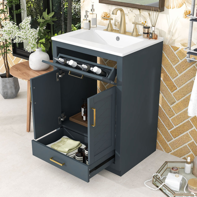 Meuble-lavabo de salle de bain avec lavabo intégré - conception peu encombrante, grand espace de rangement, Bleu