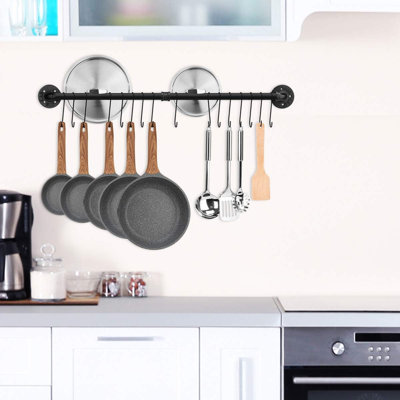 39.4 inch Pot Rack, Kitchen Wall Mounted Detachable Pan Lid Utensils Organizer Hanging Rail with 16 Hooks, Black