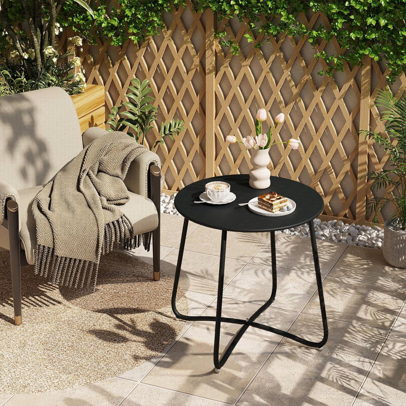 Paiten Round Iron Outdoor Side Table - 48 cm W 45 cm D, Black