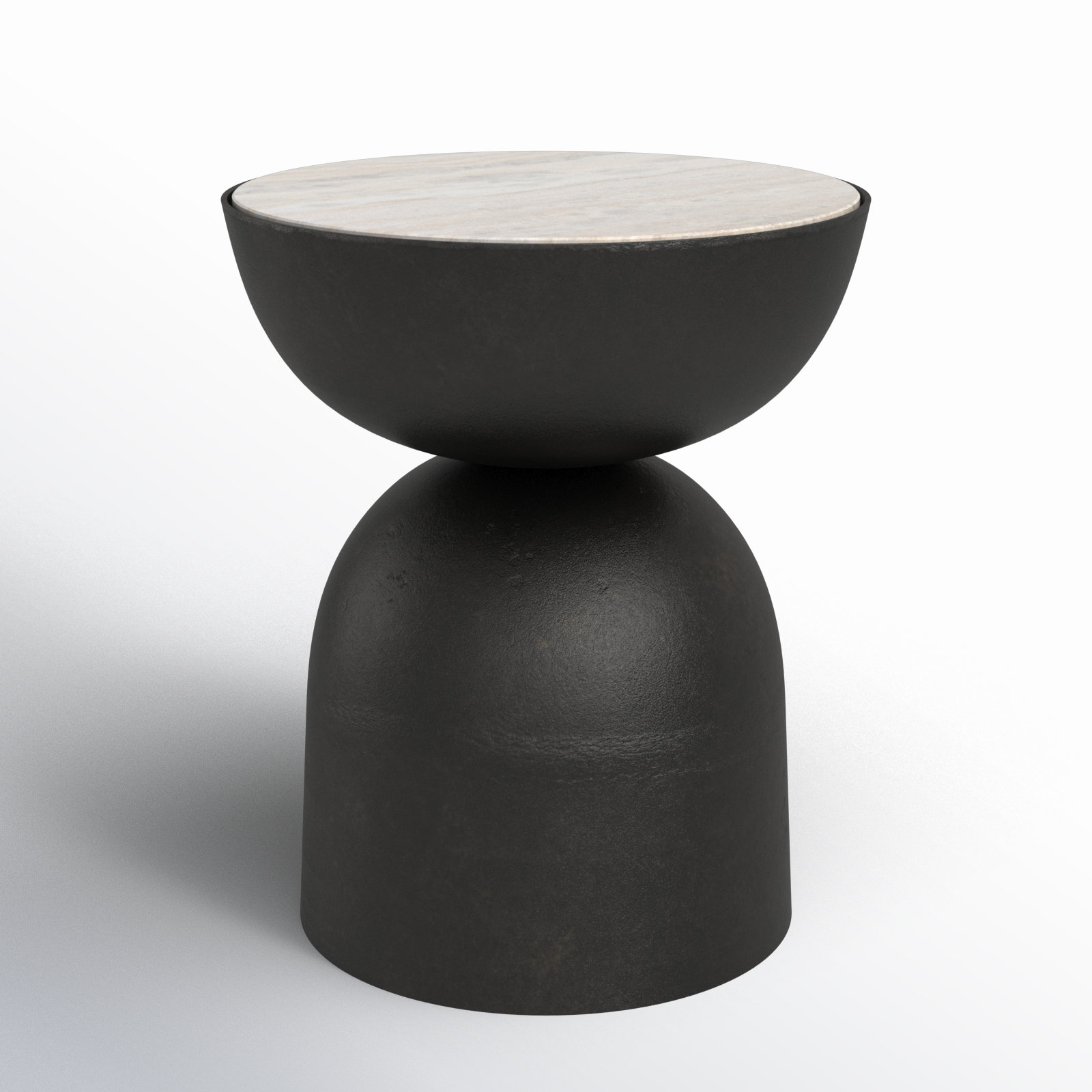 Seraphine Pedestal End Table, Creamy Taupe Marble, Hammered Gray