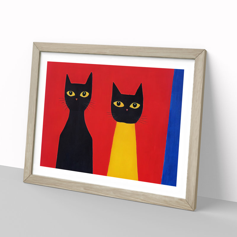 Two Abstract Cats Vol.5 - Framed Print, 25cm H x 34cm W x 2cm D, Oak Framed