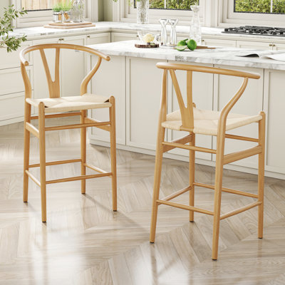 Tabouret de bar classique en bois de rotin à conception triangulaire pour cuisines et salles à manger
