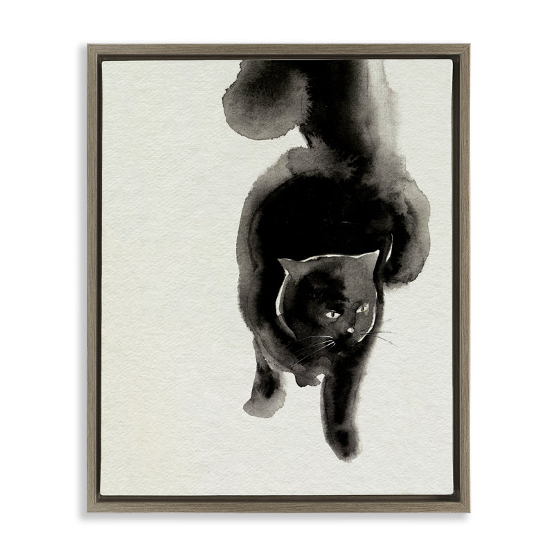  «Fierce Black Cat» par Melissa Wang, Cadre flottant orme Montalcino, H 21 po x l 17 po