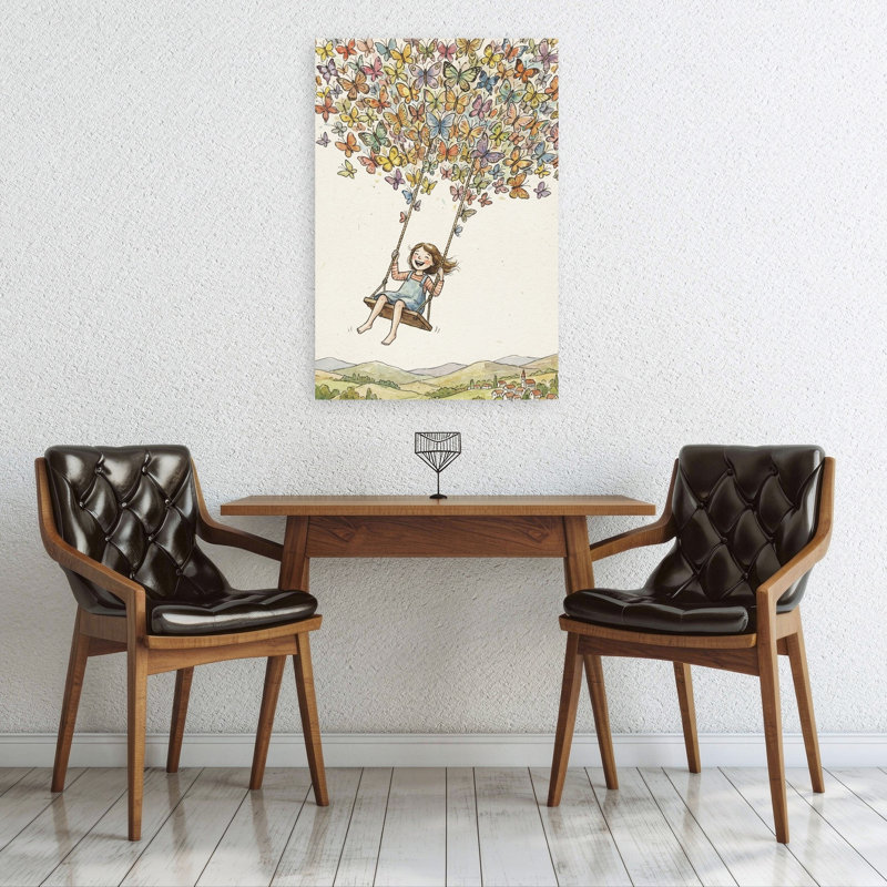 Joyful Butterfly Swing Colorful Vibrant Whimsical Butterfly Landscape Nature Wall Art Print 1 Piece Wrapped Canvas Wall Art