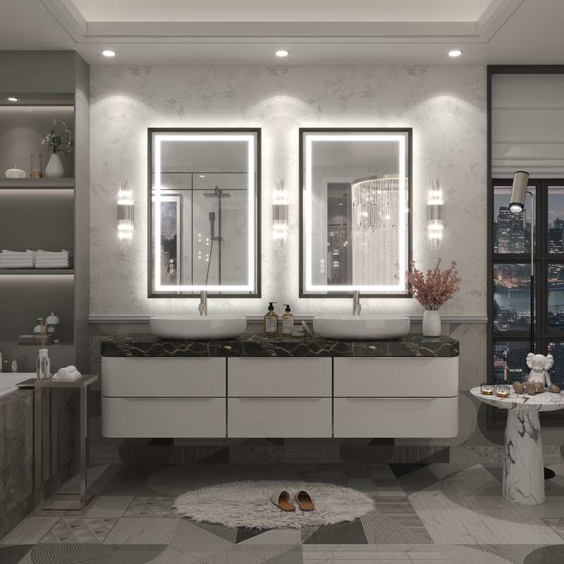 Molly Black Metal Framed LED Front Light and Backlit Anti-Fog Wall Bathroom/ Vanity Mirror, 36" H x 24" W