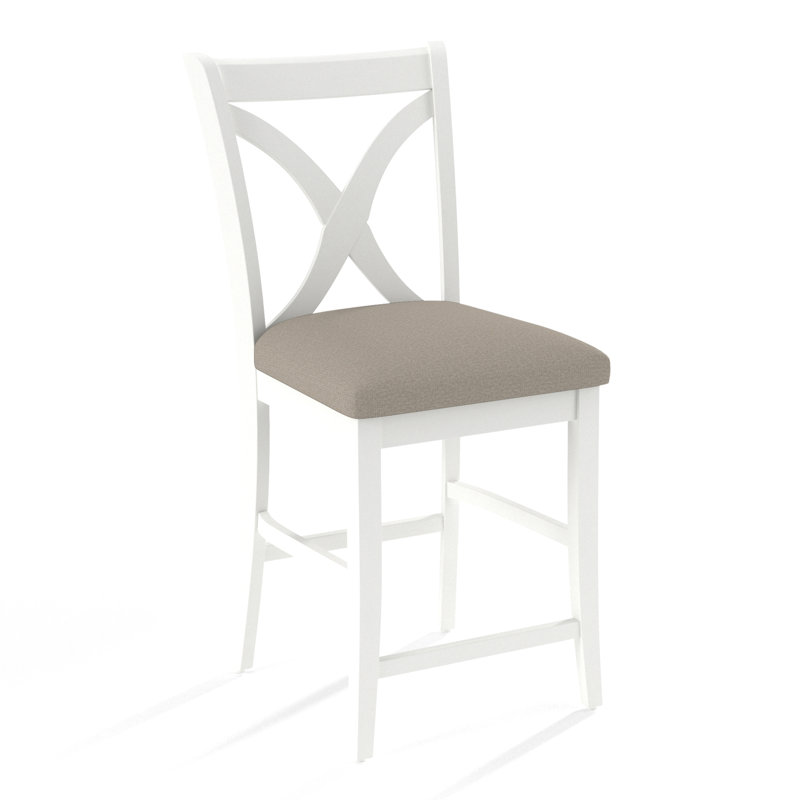 Hues Upholstered Stool with Solid Wood Frame, Beige Performance Fabric; 0851-73, Frost White Finish