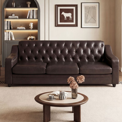 Mid-Century Modern 78.7" Leather Sofa, Tufted Upholstered 3 Seater Couch With High Back & Nailhead Trim, Chesterfield Sofa For Living Room Bedroom Apartment Office