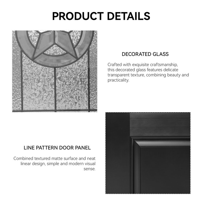 Modern Black Fiberglass Exterior Doors, 36x80 Left Hand Inswing, Oval Glass Entry