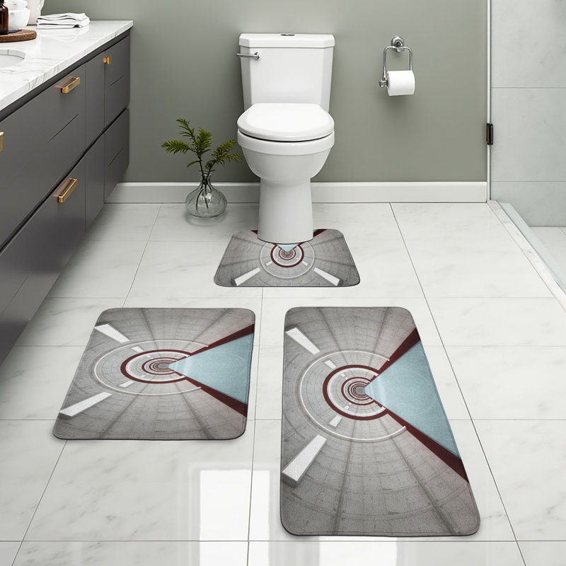  Ensemble de 3 tapis de salle de bain Science et tapis rectangulaires gris