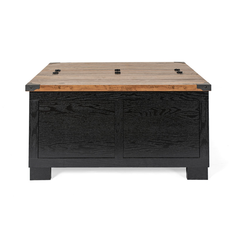 Modern Farmhouse Coffee Table with Hinged Lift Top and Storage, Black, Rustic Oak
