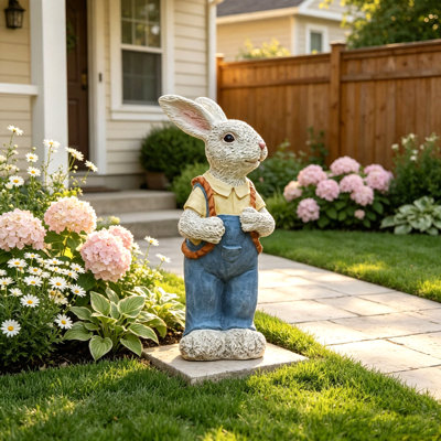 Simulated Couple Rabbit Statue Flower Pot Ornament, 17'' Resin Crafts Garden Sculpture Decor, Household Guardian Ornament, Ideal Gift for Independence Day for Yard Home Outdoor Decor