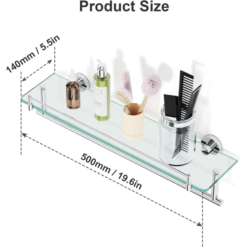 Glass Bathroom Shelves, Chrome Polished