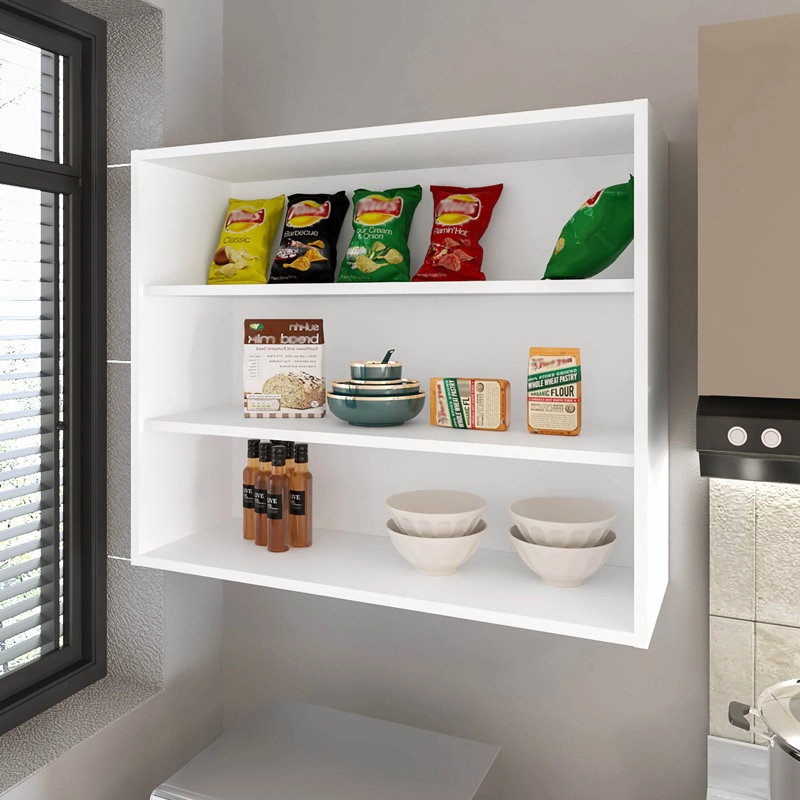 White Wall Cabinet For Kitchen Organization And Storage - 30"X36"X12", Particle Board, Scratch-, Modern Style, Fits Spices, Bowls, Jars 30" Height X 36" Width 12" Depth, Keeps Neatly