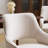 Linen Upholstered Dining Chair With Wooden Armrests And Curved Solid Wood Legs