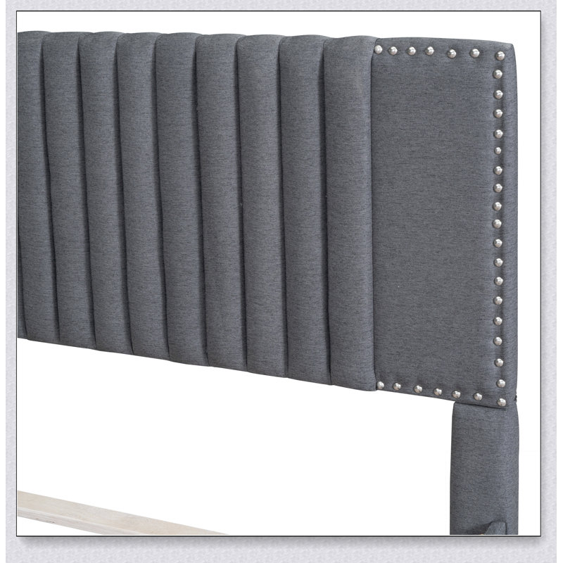 Lit plateforme tapissier avec 2 tiroirs et 1 lit gigogne, Gris, Grand