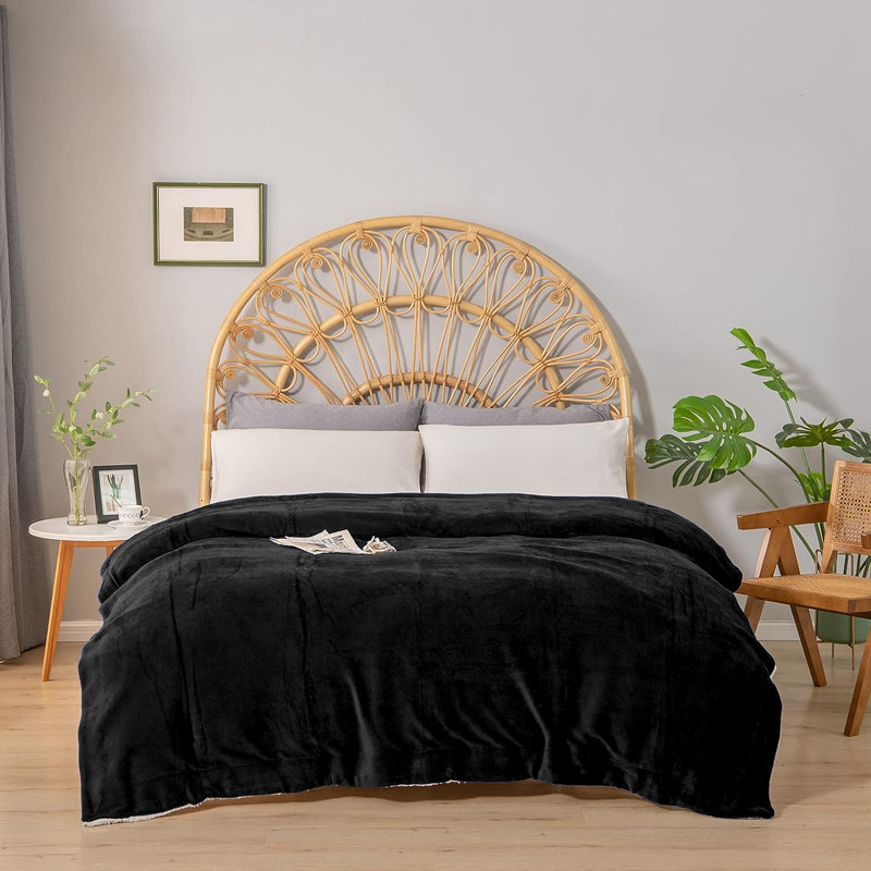 Sherpa Throw Blanket, 150cm W x 200cm L, Black