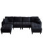 Canapé modulaire en velours côtelé noir de style salon de 122,5 po avec 2 repose-pieds, coussins et pieds en plastique pour un look élégant-1407102787-1407102844