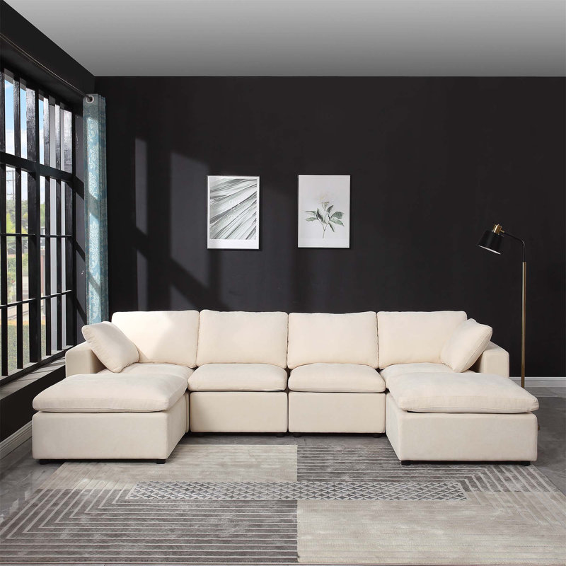 123.6 Modular Sectional Sofa Convertible U - shaped 6 - seat with Ottomans and Reversible Chaise