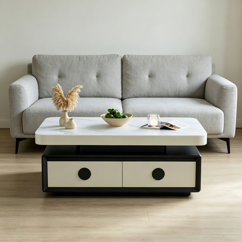 Table basse à 4 tiroirs Modern Minimalisme, H 17,71 po x L 51,18 po x l 27,55 po, Noir / blanc