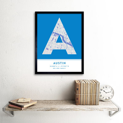 Austin City Map Austin Blue - Single Picture Frame Typography