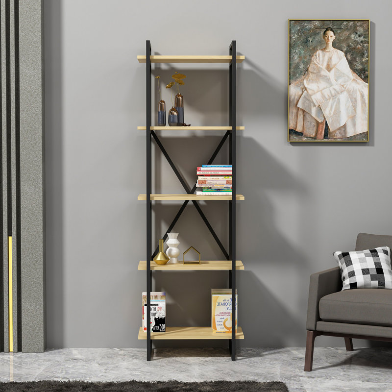 Bibliothèque, 180cm H x 60cm W x 34cm D, Noir; chêne