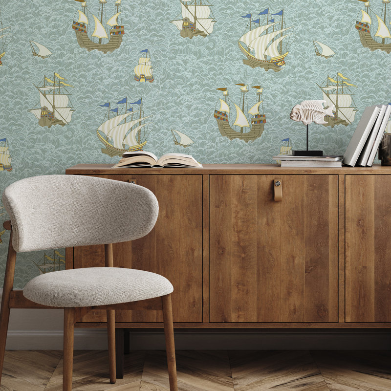 Josephine Munsey Juniper Wallpaper Roll by Josephine Munsey, Beige/Yellow/Light Blue