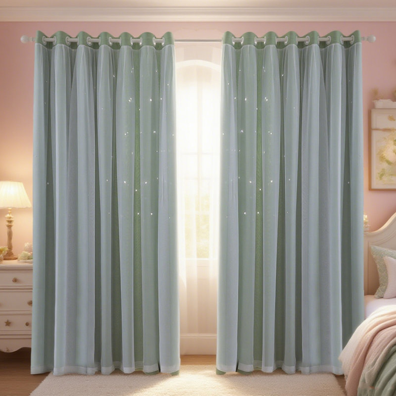 Rideaux occultants à 1 panneau pour chambre d'enfant dans le salon avec double couche de décoration à découpes, Vert