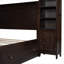 Grand lit en bois massif avec finition brune, rangement intégré et prises de recharge pour une chambre à coucher moderne-481163661