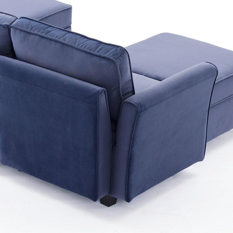 Viviette 5 - Piece Velvet Upholstered Sectional Sofa with Storage Space and Adjustable Arm and Back, Blue Velvet