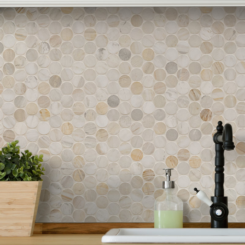 Selene Oro Penny Round 12 in. x 12 in. Honed Marble Mosaic Floor and Wall Tile
