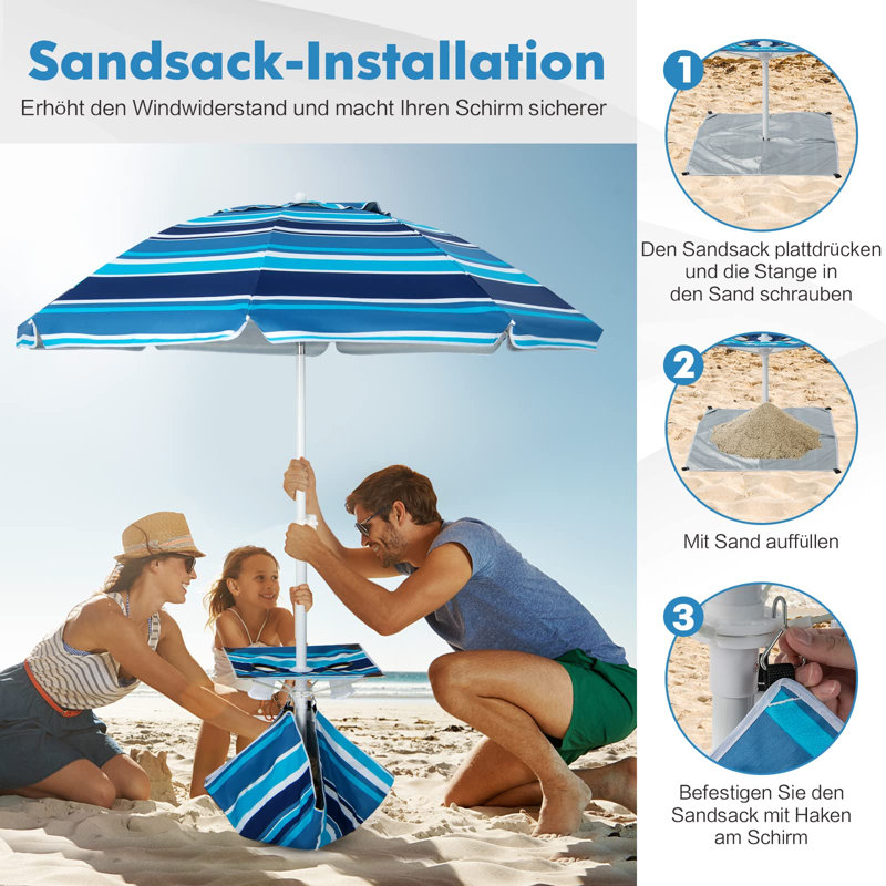 Arletha 176cm Beach Parasol, Navy Blue