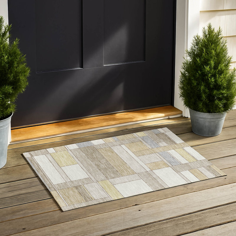 Tapis géométrique intérieur / extérieur lavable à la machine Chantille ACN2834, Ivoire ivoire, 2 pi 6 po x 3 pi 10 po