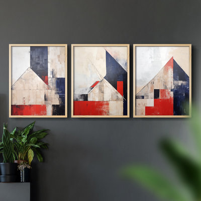 Ensemble de 3 reproductions de giclées encadrées, grange Americana, série XXIII - prêt à être accroché