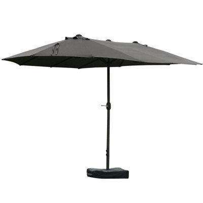15-Foot Patio Umbrella - Steel Rectangular Double Sided Outdoor Umbrella, Dark Gray, Sun Protection Operation, Easy Crank, Long-Lasting Material Gray 15' With Base. Sunshade Umbrella. Steel, Weather