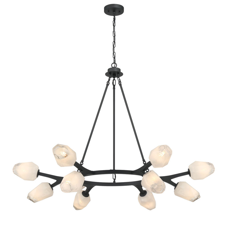 12-Lights Modern Ring Chandelier with Geometric Glass Shades