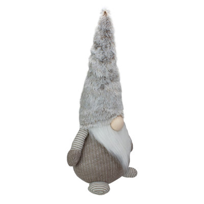 Figurine de Noël gnome en tricot 23,5 "à lumière DEL brune et blanche