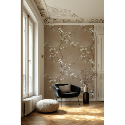 Beige Floral Blossom Wallpaper Watercolor Peel And Stick Botanical Wall Mural