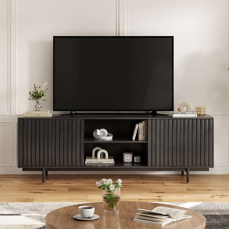 Meuble télé Mid-Century pour téléviseur de 75 po ou moins, Noir