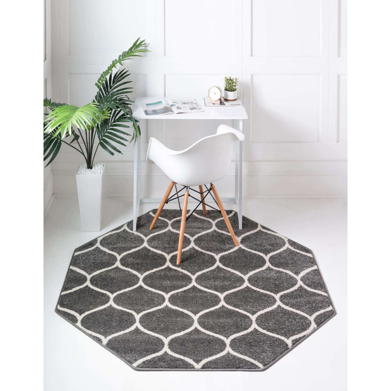Tapis gris foncé Lllan, Octogone 7 pi 10 po