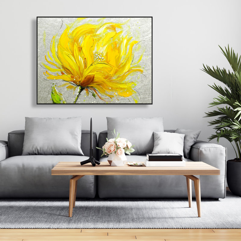 Art floral jaune sur toile jaune et moelleux | Décoration intérieure
