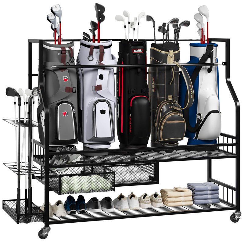 Support pour sac de golf pouvant accueillir 4 sacs de golf, support de rangement pour sac de golf sur roulettes, rangement pour sac de golf
