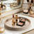 Round Decorative Vanity Tray Organizer With Gold Trim, PU Leather Dresser Tray For Jewelry Perfume & Essentials, Modern Home Decor For Coffee Table Bathroom Counter And Nightstand-292802301