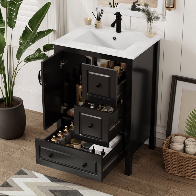 Meuble-lavabo de salle de bain avec lavabo, Noir