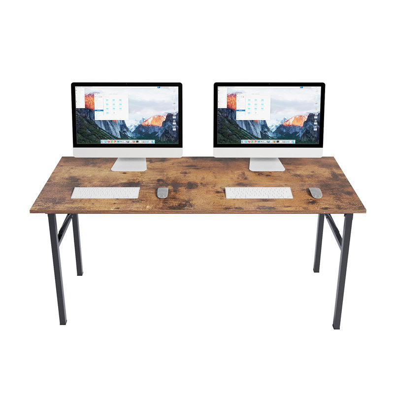 Katie Adjustable Metal Base Computer Desk, Rustic Brown/Black, 29.5" H x 62" W x 23.6" D